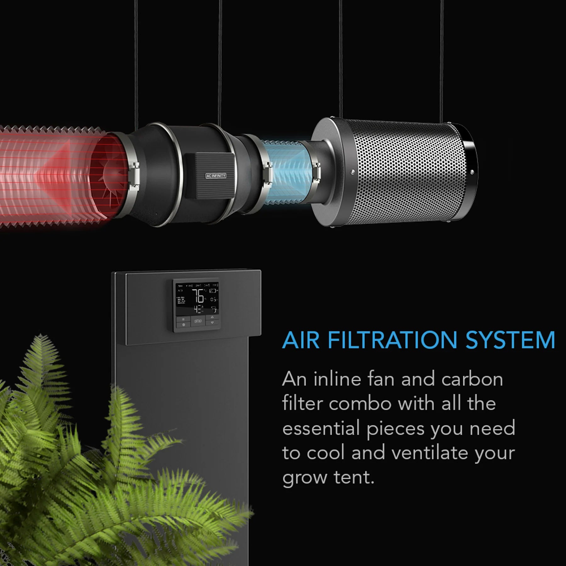 EC Fan AC Infinity - Complete Air Filtration Kit Pro | Inline Fan, WIFI 69 Pro Smart Controller, Carbon Filter & Ducting