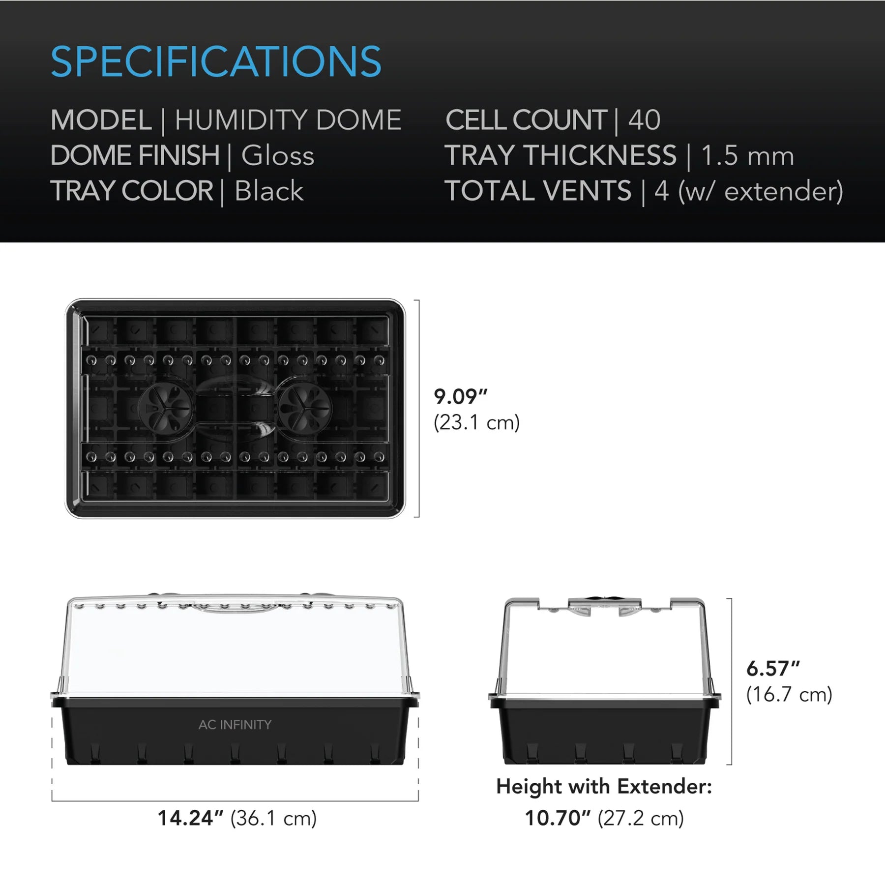 Propagator AC Infinity Humidity Dome With Height Extension (AC-HDA5)