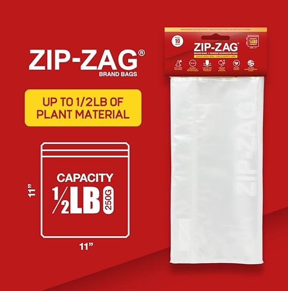 Trimming, Drying & Curing 250g | Large (10 Pack) Zip-Zag Brand Bags