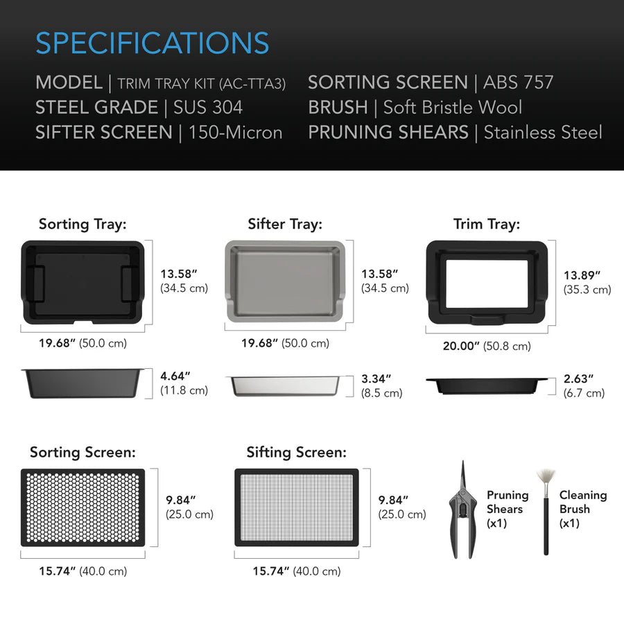 Trimming, Drying & Curing AC Infinity Large Trim Tray System, 3-Tray & 2-Screen Kit (AC-TTA3)